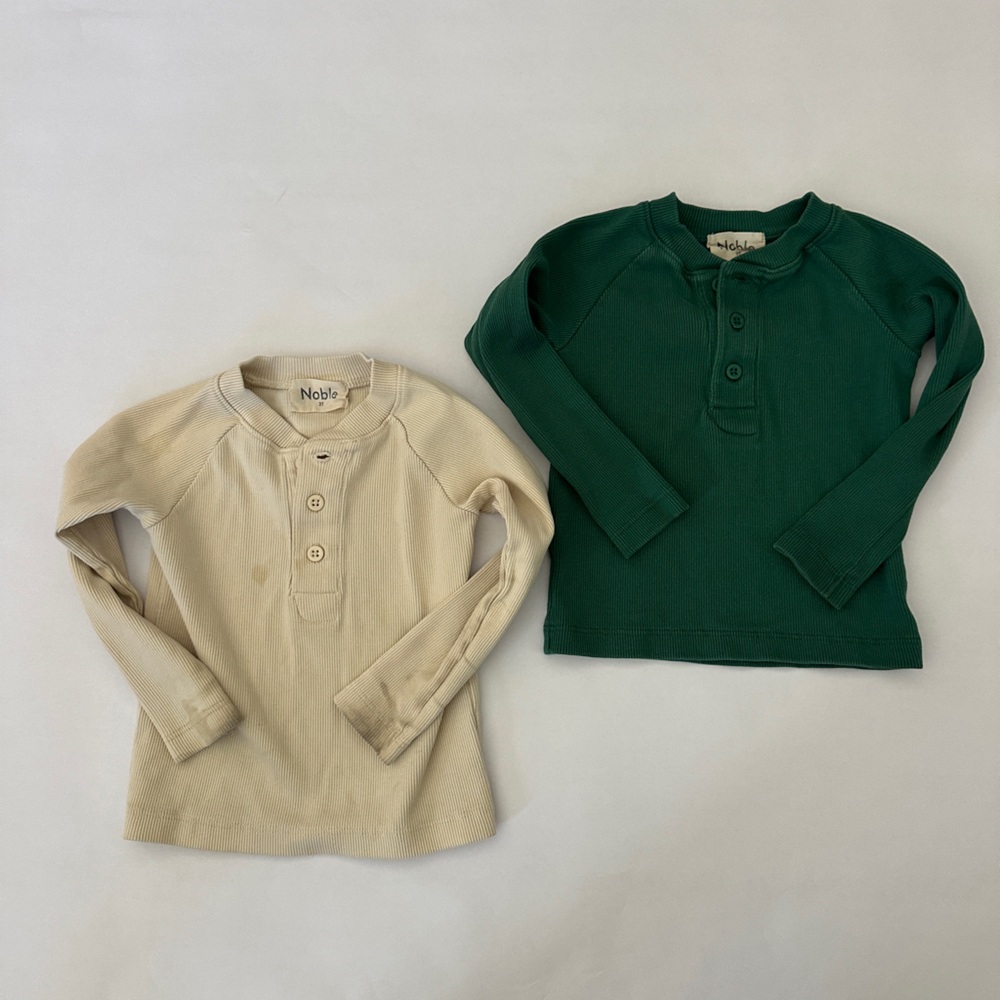 Noble Kids Long Sleeve Shirts - Green and Cream